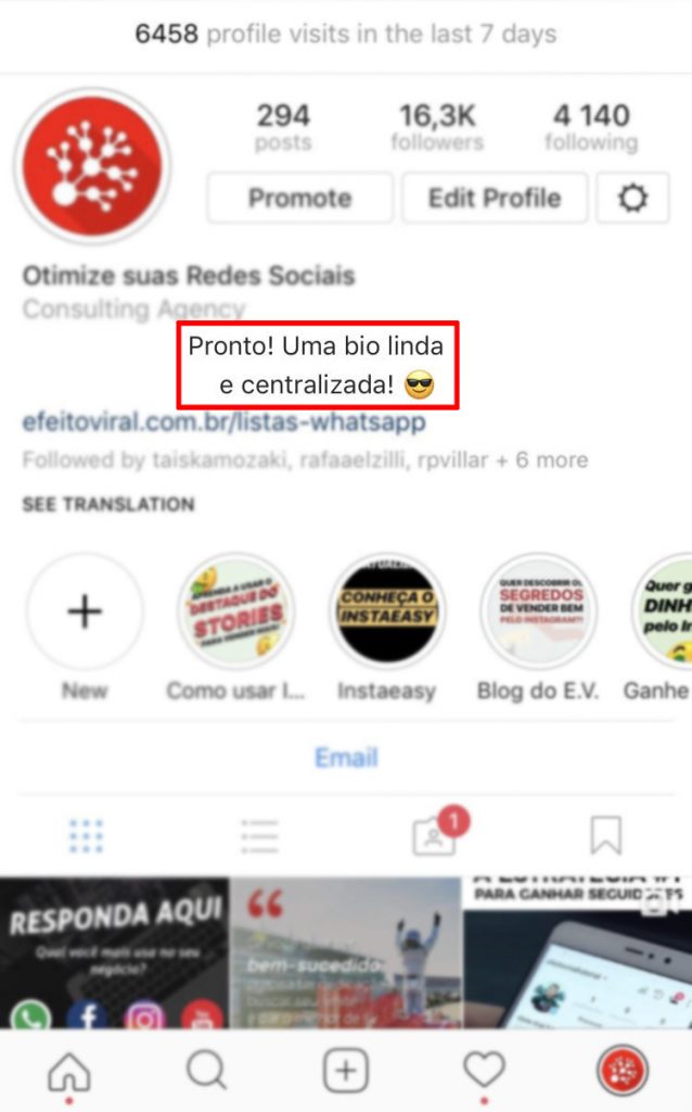 tutorial como centralizar bio no instagram