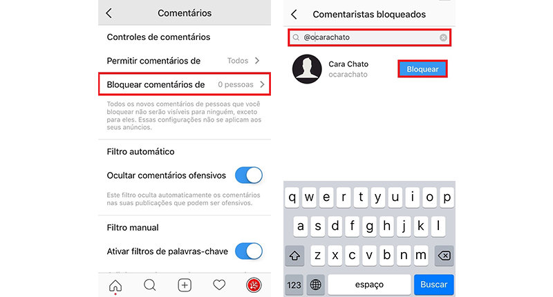 instagram como configurar bloquear usuarios de comentar