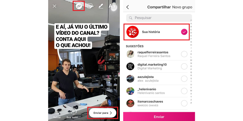 instagram como enviar stories com link sua história